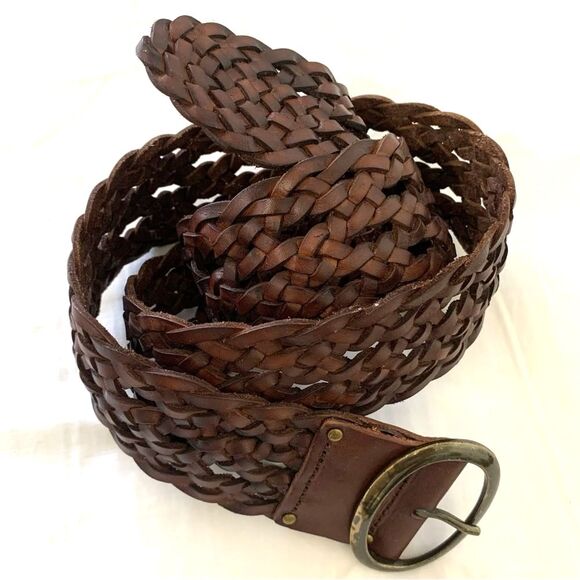 Wide Brown Braided Woven Leather Belt Sz M Oval Buckle Tommy Bahama - Picture 8 of 10